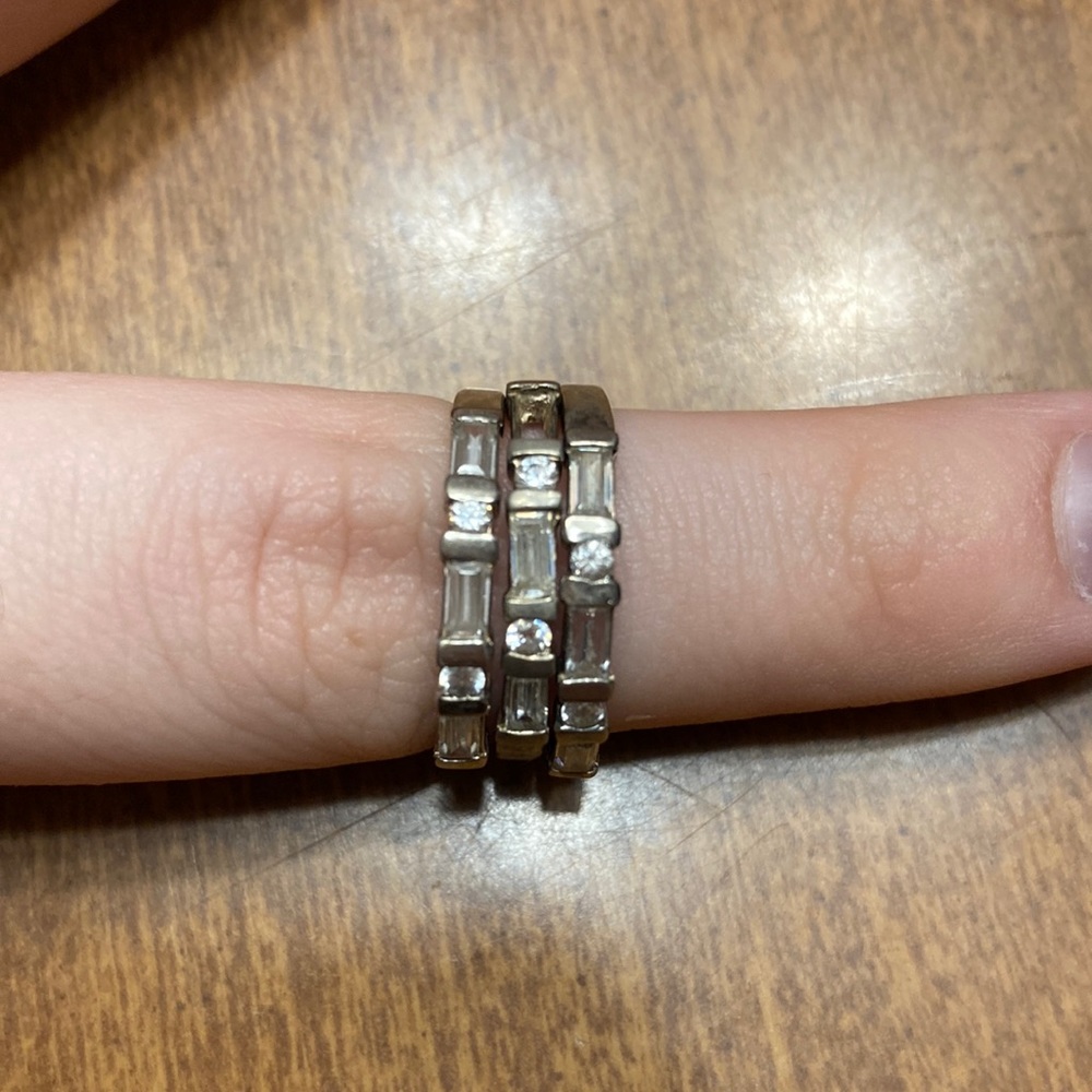 QVC Silver-Tone Three-Stack Baguette and Round Stone Rings